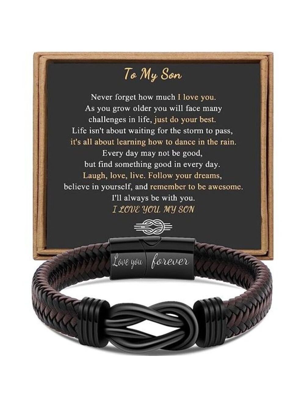 Mens Infinity Bracelet Brown Braided Leather Cuff Stainless Steel Love Jewelry